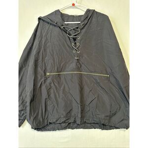 Industria Made In Italy Black Hooded Anorak Windbreaker Pullover Jacket OS